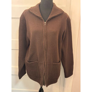 Orvis Mens XL Full Zip Knit Sweater Jacket Brown Classic Collection Cardigan